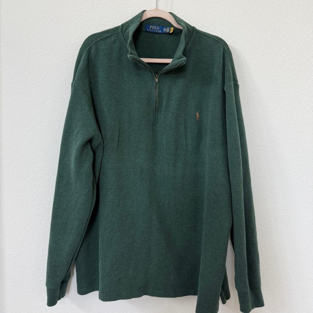 POLO RALPH LAUREN Quarter-Zip Pullover Green Cotton Knit Men’s Size 2XB